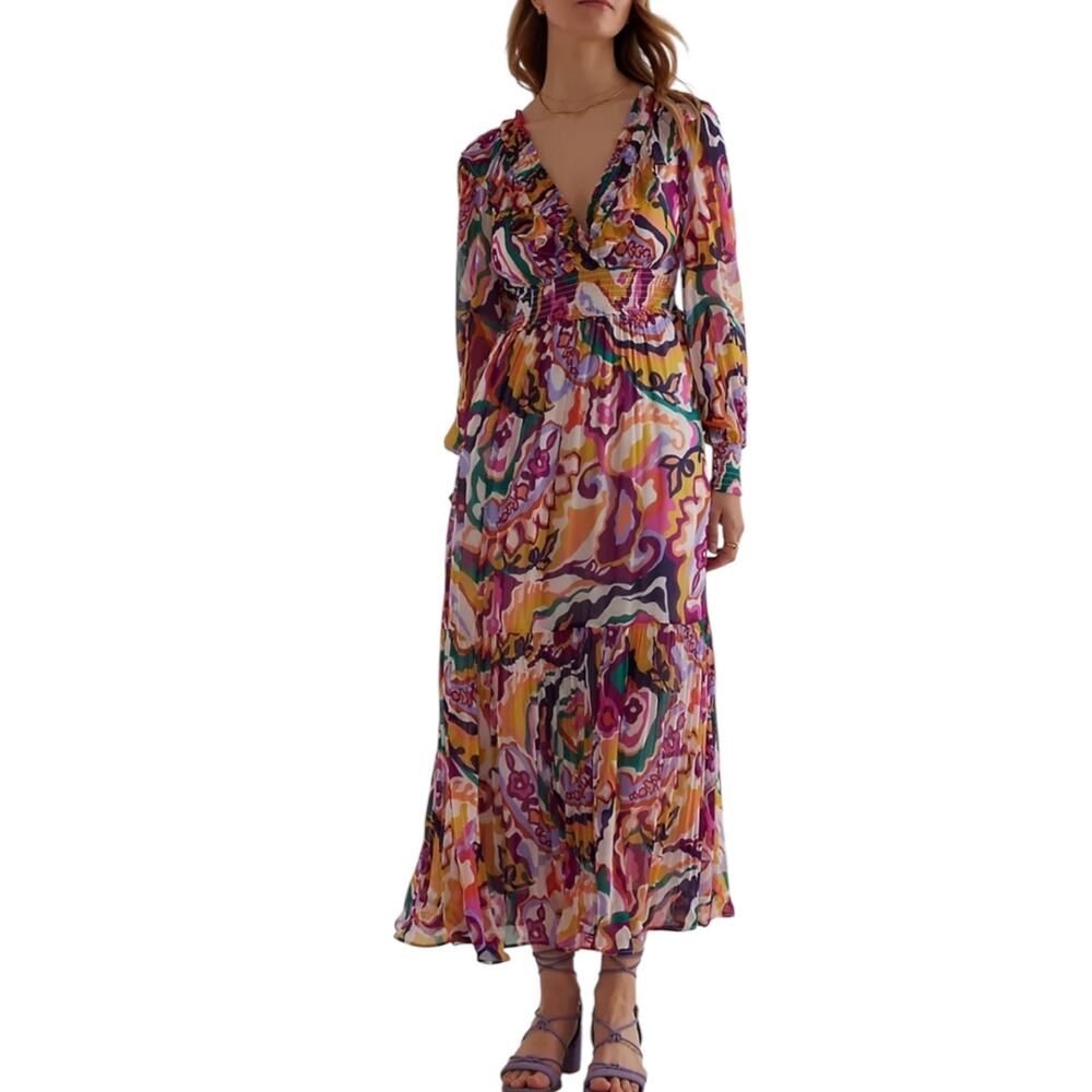 Anthropologie Marais Chiffon Maxi Dress Abstract Watercolor Print* - Picture 5 of 10